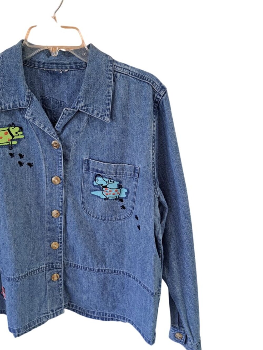 Christopher & Banks Dog Graphic 2 Piece Set Women's Denim Jacket Embroidered L